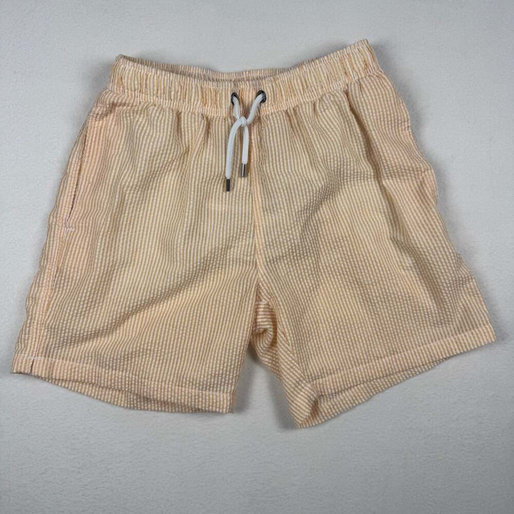 Franks Swim Trunks Seersucker Striped Yellow White Drawstring Men's Size Small